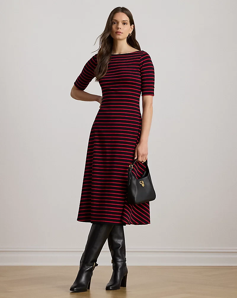 Striped Stretch Cotton Midi Dress