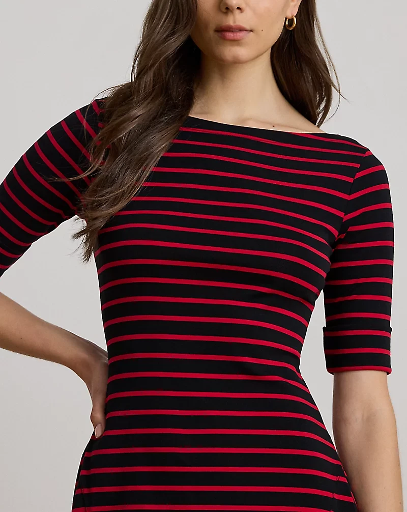 Striped Stretch Cotton Midi Dress