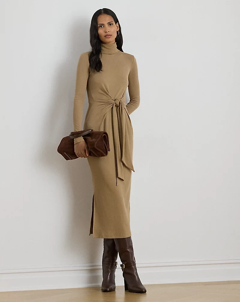 Tie-Front Turtleneck Dress