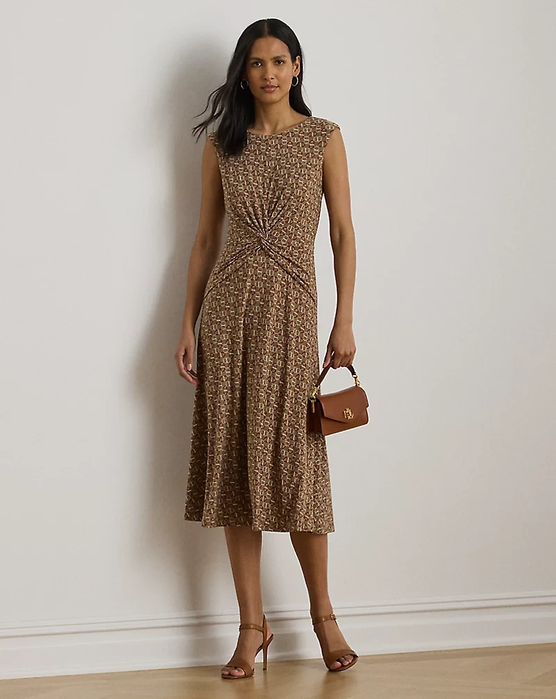 Geo-Print Twist-Front Jersey Dress