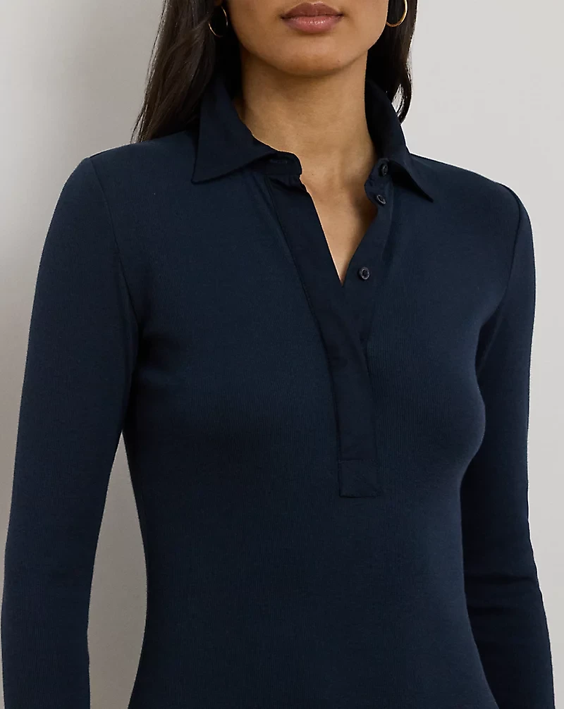 Rib-Knit Cotton-Blend Polo Dress