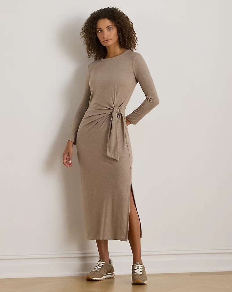 Tie-Front Stretch Jersey Midi Dress