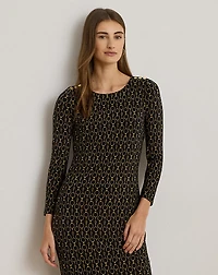 Chain-Print Three-Quarter-Sleeve Dress