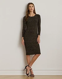 Chain-Print Three-Quarter-Sleeve Dress