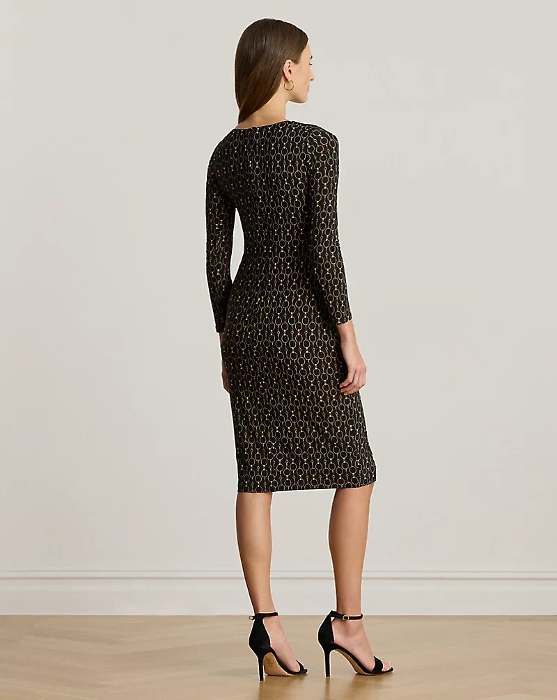 Chain-Print Three-Quarter-Sleeve Dress