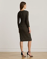 Chain-Print Three-Quarter-Sleeve Dress