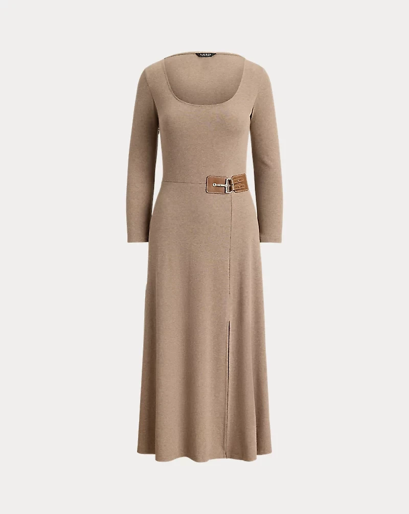 Buckle-Trim Rib-Knit Midi Dress