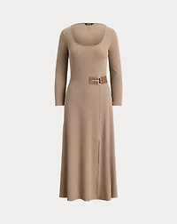 Buckle-Trim Rib-Knit Midi Dress