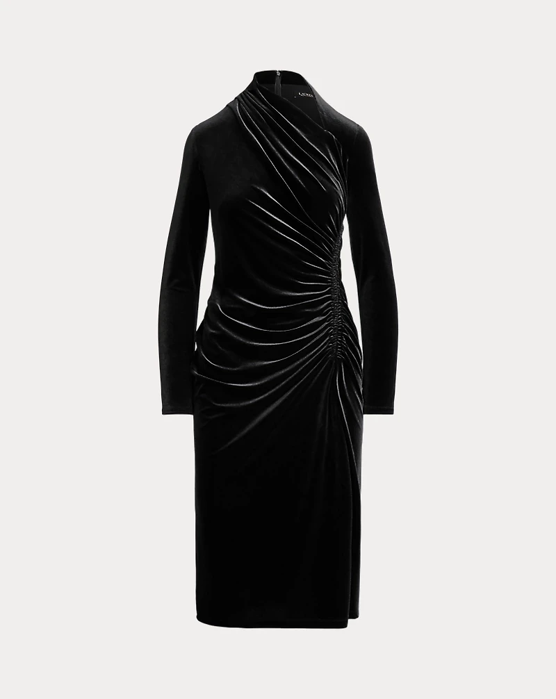 Ruched Velvet Asymmetrical Dress