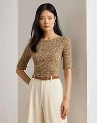Geo-Print Stretch Cotton Boatneck Tee