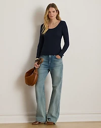 Rib-Knit Long-Sleeve Scoopneck Tee