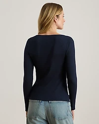 Rib-Knit Long-Sleeve Scoopneck Tee