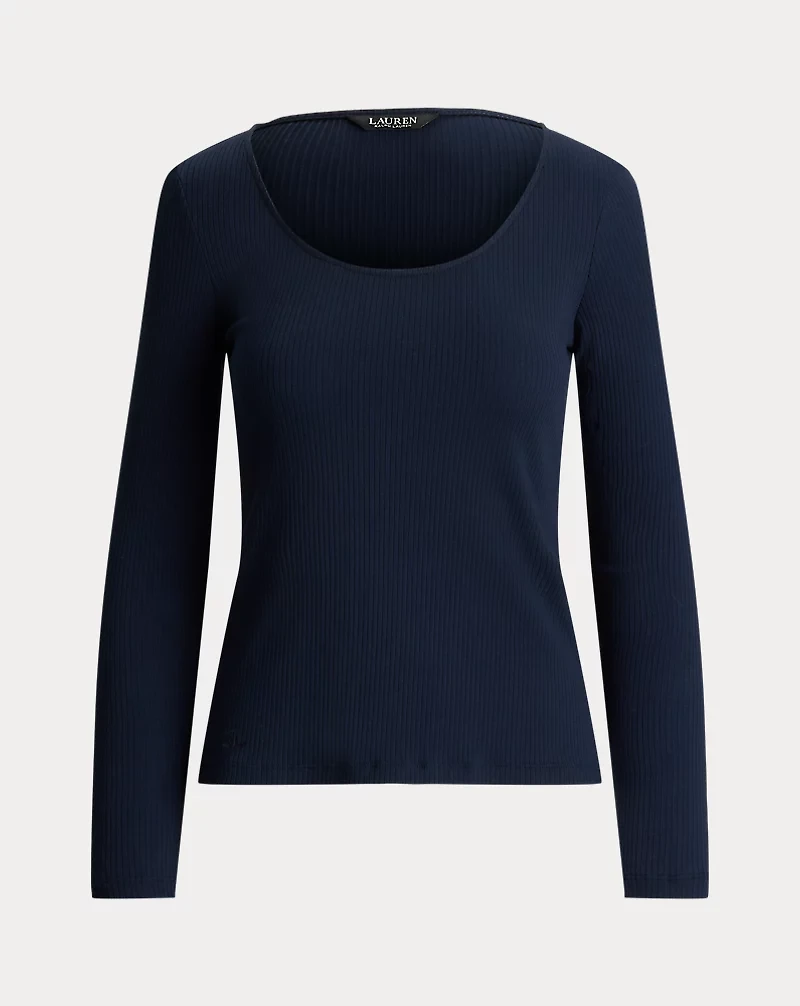 Rib-Knit Long-Sleeve Scoopneck Tee