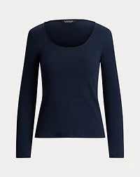 Rib-Knit Long-Sleeve Scoopneck Tee