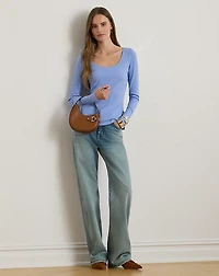 Rib-Knit Long-Sleeve Scoopneck Tee