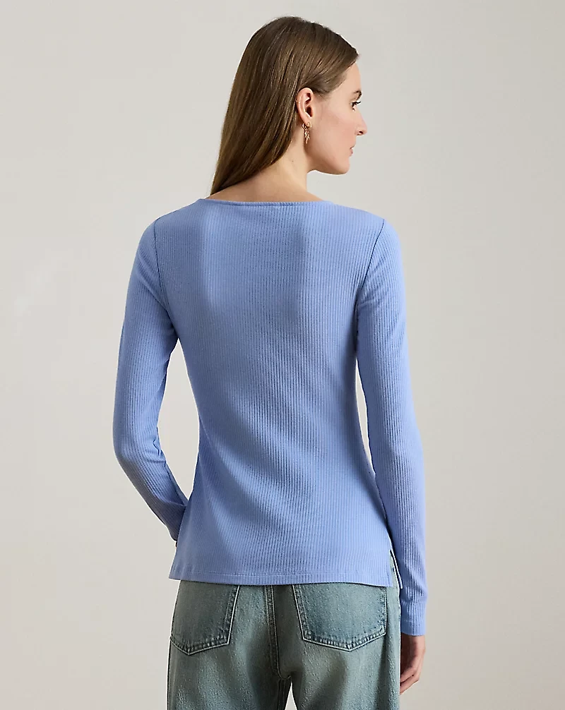 Rib-Knit Long-Sleeve Scoopneck Tee