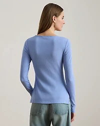 Rib-Knit Long-Sleeve Scoopneck Tee