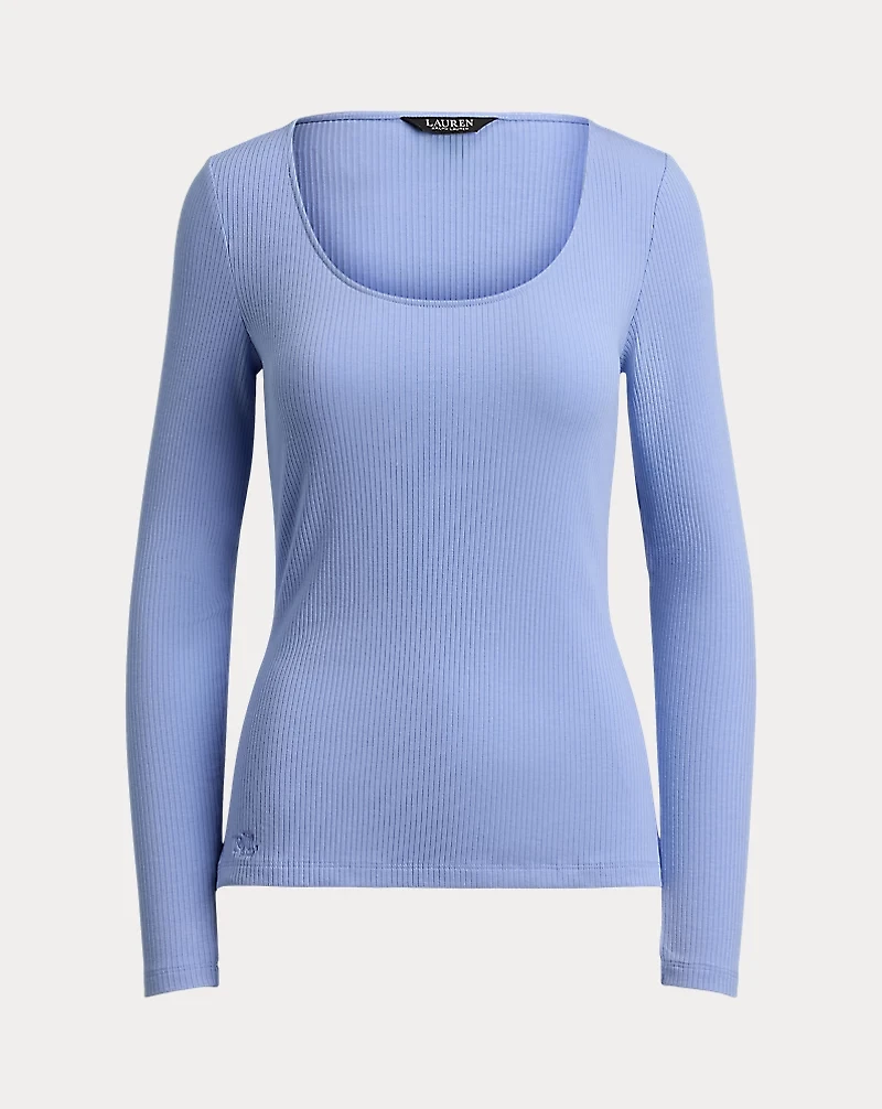 Rib-Knit Long-Sleeve Scoopneck Tee