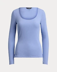 Rib-Knit Long-Sleeve Scoopneck Tee