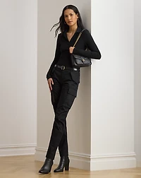 Rib-Knit Long-Sleeve Polo Top