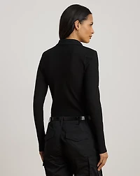 Rib-Knit Long-Sleeve Polo Top