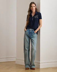 Beaded-Logo Cotton Piqué Polo Shirt