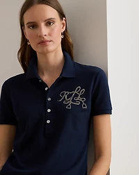Beaded-Logo Cotton Piqué Polo Shirt