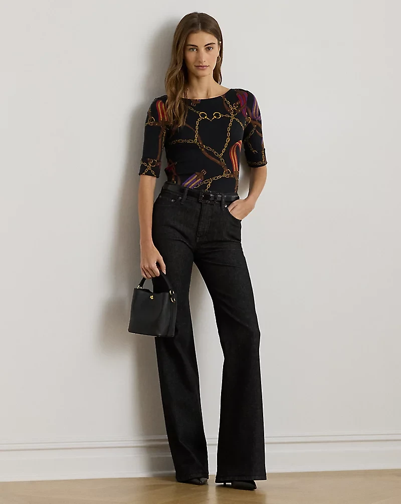 Print Stretch Cotton Boatneck Tee