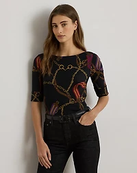 Print Stretch Cotton Boatneck Tee