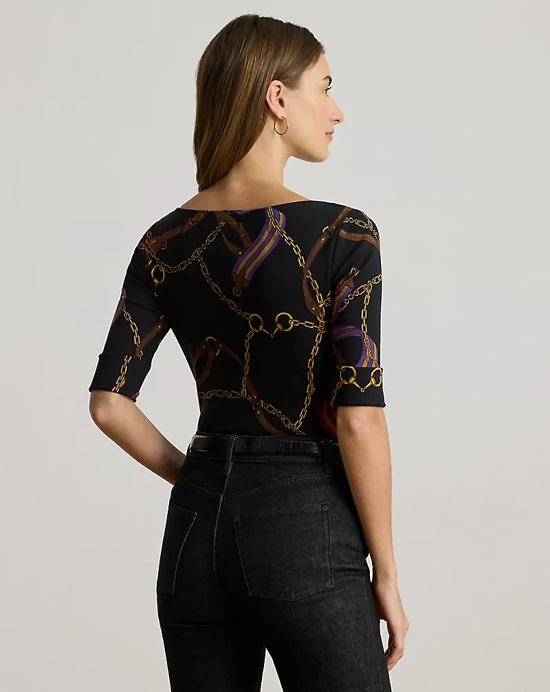 Print Stretch Cotton Boatneck Tee