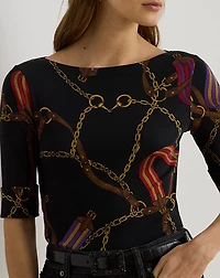 Print Stretch Cotton Boatneck Tee