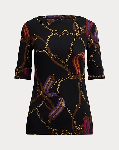 Print Stretch Cotton Boatneck Tee