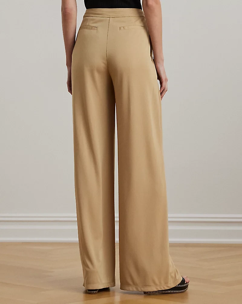 Pleated Stretch Jersey Wide-Leg Pant