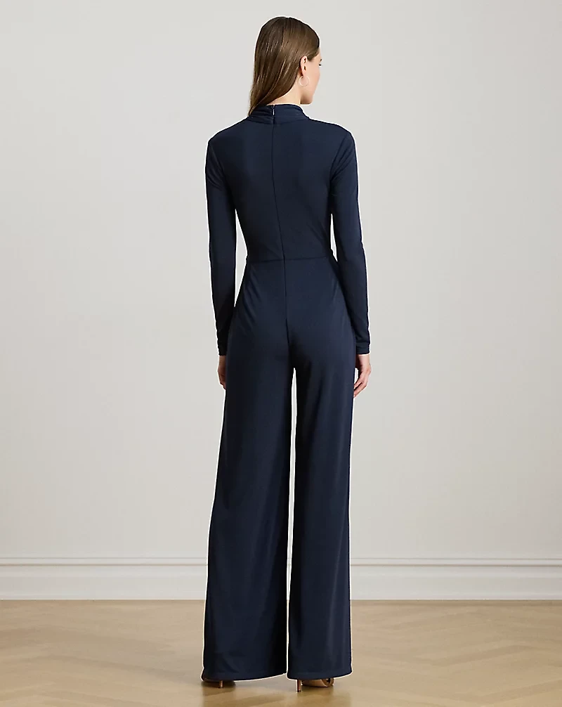 Buckle-Trim Jersey Surplice Jumpsuit
