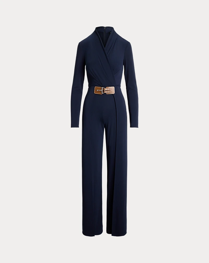 Buckle-Trim Jersey Surplice Jumpsuit