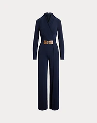 Buckle-Trim Jersey Surplice Jumpsuit