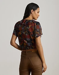 Floral Ruffle-Trim Georgette Blouse
