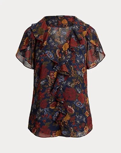 Floral Ruffle-Trim Georgette Blouse