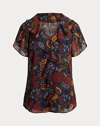 Floral Ruffle-Trim Georgette Blouse