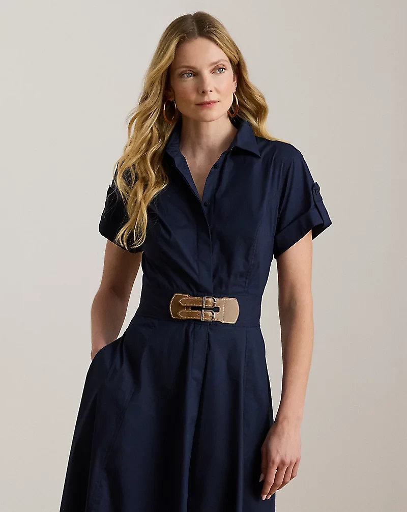 Buckle-Trim Stretch-Cotton Blend Dress