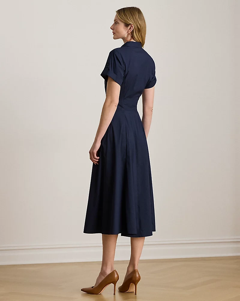 Buckle-Trim Stretch-Cotton Blend Dress