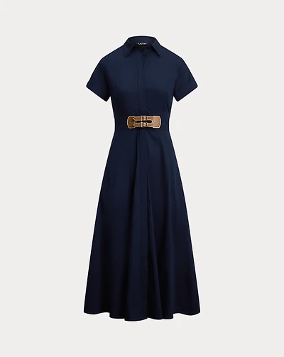 Buckle-Trim Stretch-Cotton Blend Dress