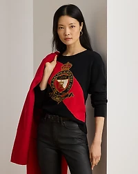 Color-Blocked Crest Cotton Sweater