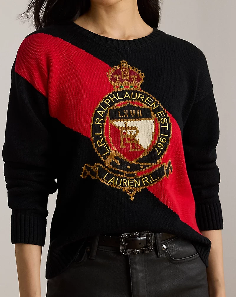 Color-Blocked Crest Cotton Sweater