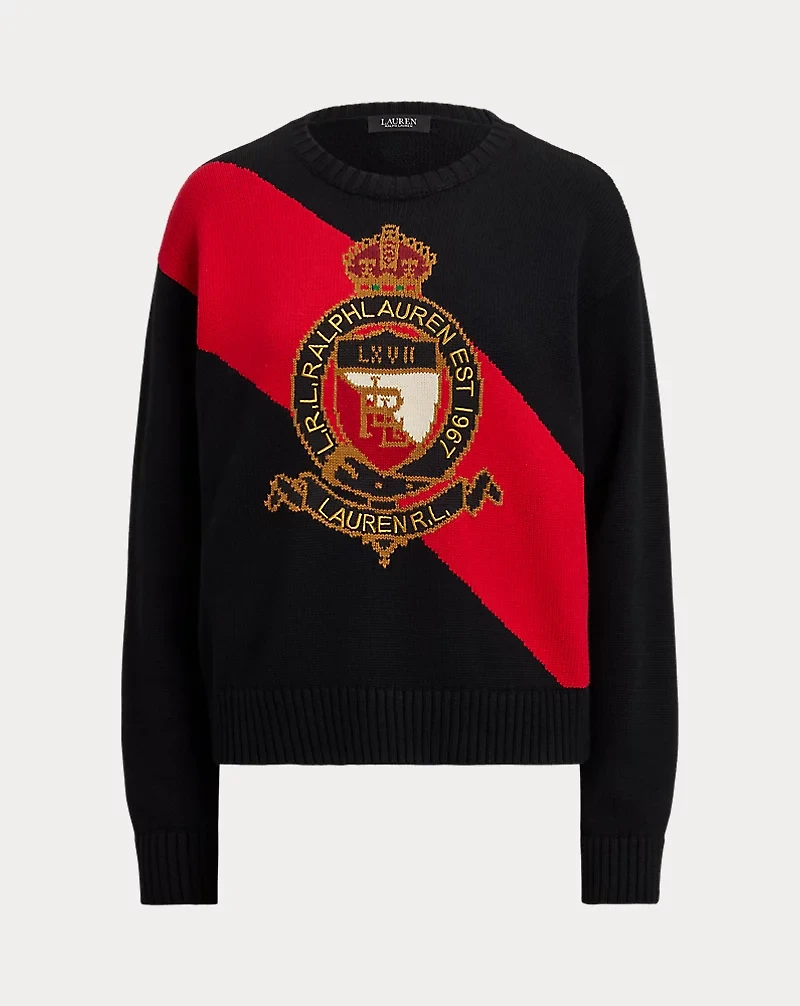 Color-Blocked Crest Cotton Sweater
