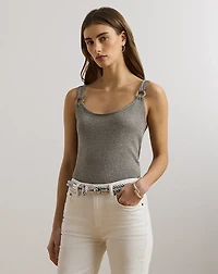 Ring-Trim Metallic Sweater Tank Top