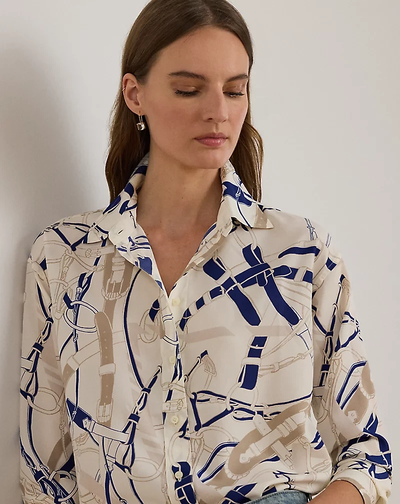 Relaxed Fit Belting-Print Crepe Shirt
