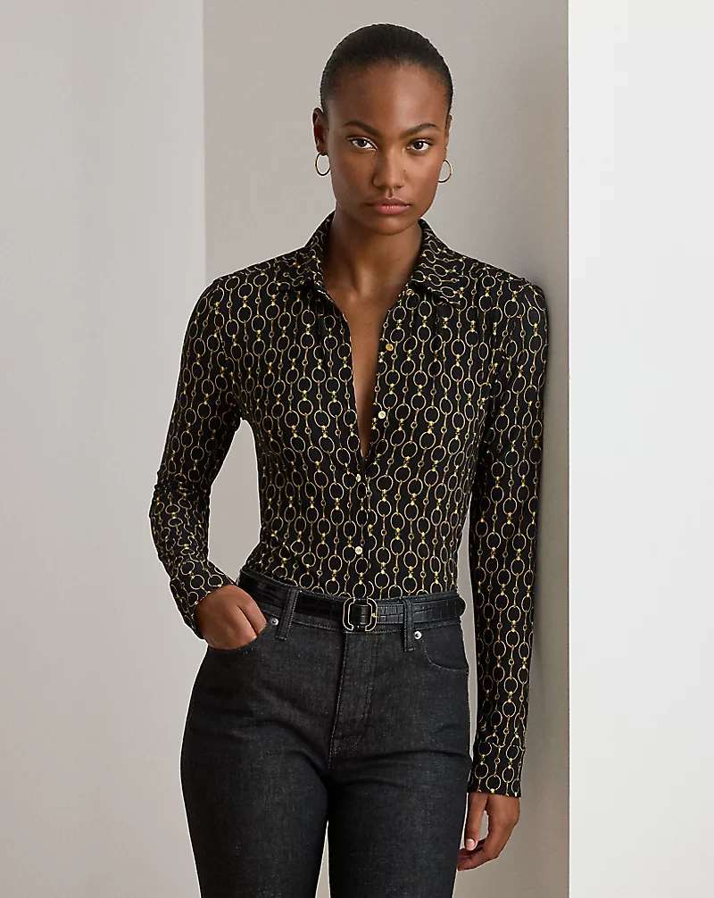 Slim Fit Chain-Print Jersey Shirt