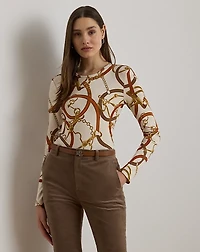 Belting-Print Cotton Long-Sleeve Tee