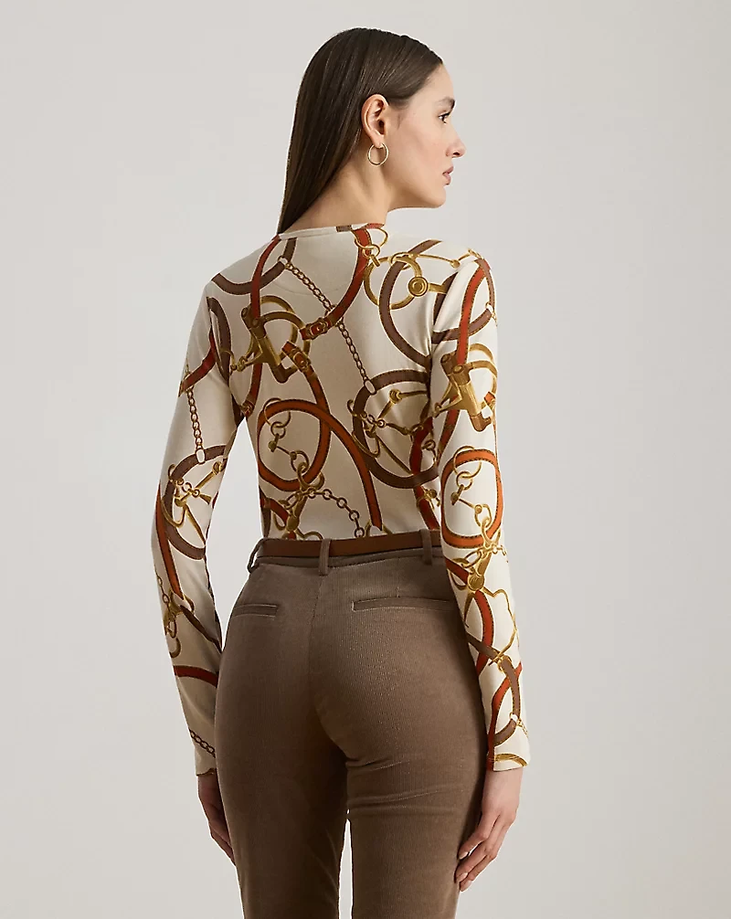Belting-Print Cotton Long-Sleeve Tee